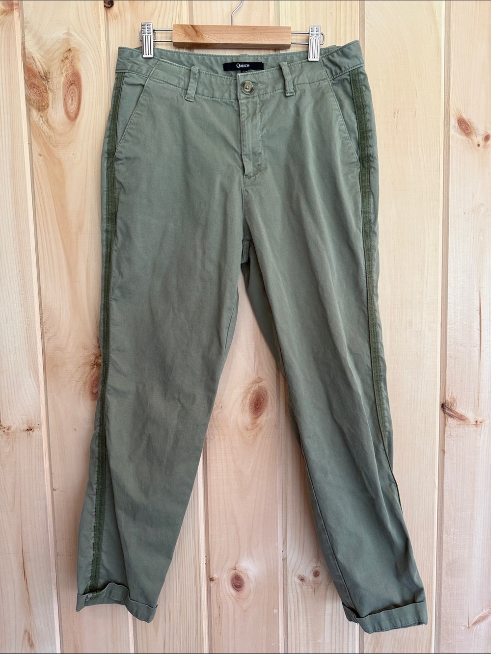 Quince Army Green Cropped Ankle Pants